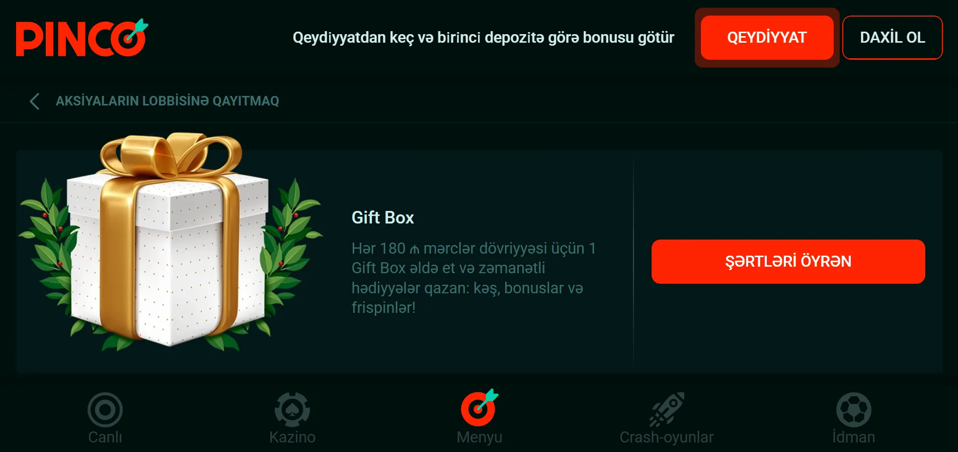 Aktiv istifadəçilər üçün gündəlik kampaniyalar Pinco Casino